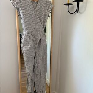 notPERFECTLINEN Black & White Gingham Wrap Jumpsuit